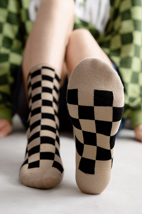 Checkerboard Pattern Soft Cotton Everyday Crew Socks