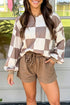 Checkerboard Plaid Long Sleeve Coordinated Two Piece Short Set