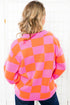 Checkerboard Polo Collar Drop Shoulder Oversized Sweater