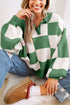 Checkerboard Polo Collar Half Button Oversized Sweater
