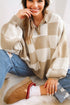 Checkerboard Polo Collar Half Button Oversized Sweater