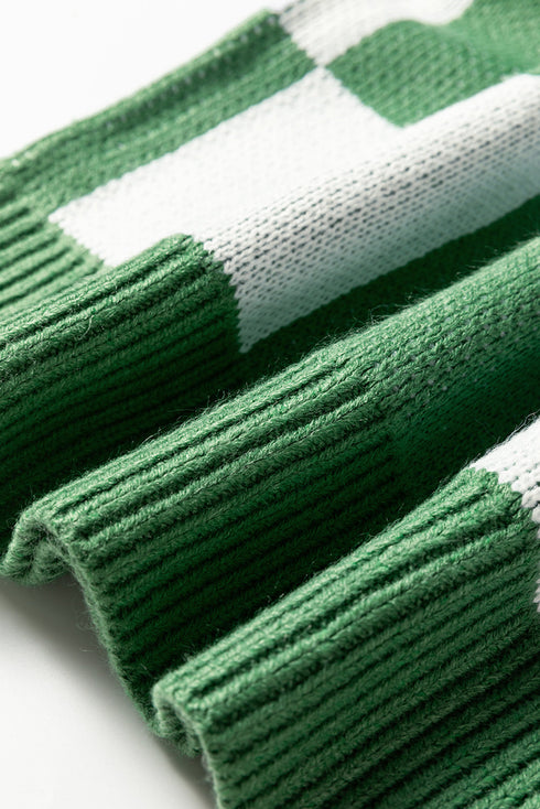 Checkerboard Polo Collar Half Button Oversized Sweater