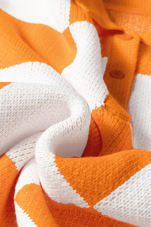 Checkerboard Polo Collar Half Button Oversized Sweater