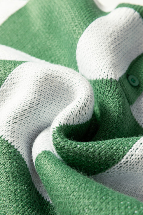 Checkerboard Polo Collar Half Button Oversized Sweater