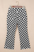 Checkerboard Print Distressed Raw Edge Cropped Denim Jeans