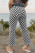Checkerboard Print Distressed Raw Edge Cropped Denim Jeans