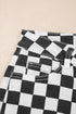 Checkerboard Print Distressed Raw Edge Cropped Denim Jeans