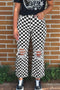 Checkerboard Print Distressed Raw Edge Cropped Denim Jeans