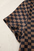 Checkerboard Print Ribbed Western Style Round Neck Tee