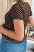 Checkerboard Print Ribbed Western Style Round Neck Tee