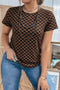 Checkerboard Print Ribbed Western Style Round Neck Tee