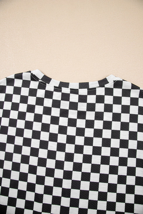Checkerboard Print T Shirt High Waisted Skort Short Set