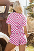 Checkerboard Print T Shirt High Waisted Skort Short Set
