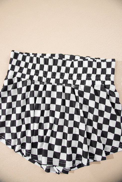 Checkerboard Print T Shirt High Waisted Skort Short Set