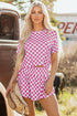 Checkerboard Print T Shirt High Waisted Skort Short Set