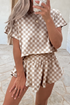 Checkerboard Print T Shirt High Waisted Skort Short Set