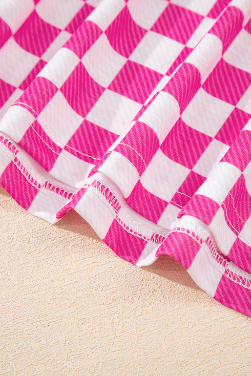 Checkerboard Print T Shirt High Waisted Skort Short Set