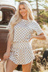 Checkerboard Print T Shirt High Waisted Skort Short Set