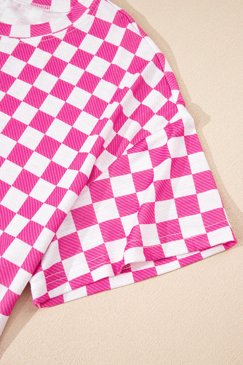 Checkerboard Print T Shirt High Waisted Skort Short Set