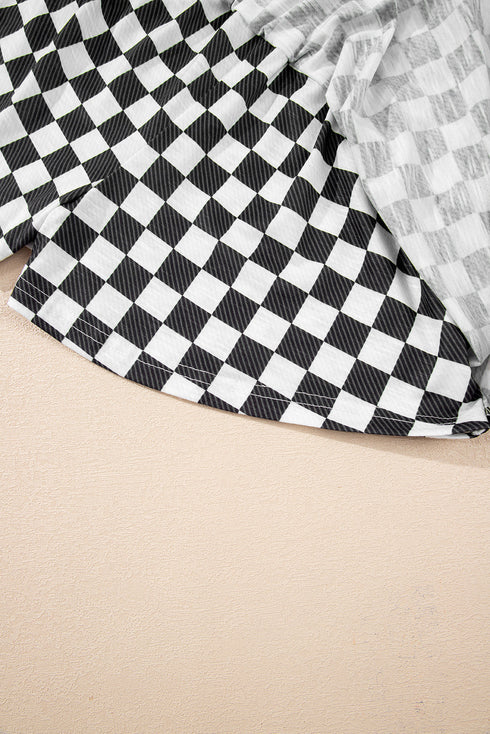 Checkerboard Print T Shirt High Waisted Skort Short Set