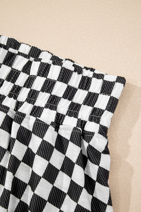 Checkerboard Print T Shirt High Waisted Skort Short Set