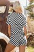 Checkerboard Print T Shirt High Waisted Skort Short Set