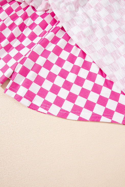 Checkerboard Print T Shirt High Waisted Skort Short Set