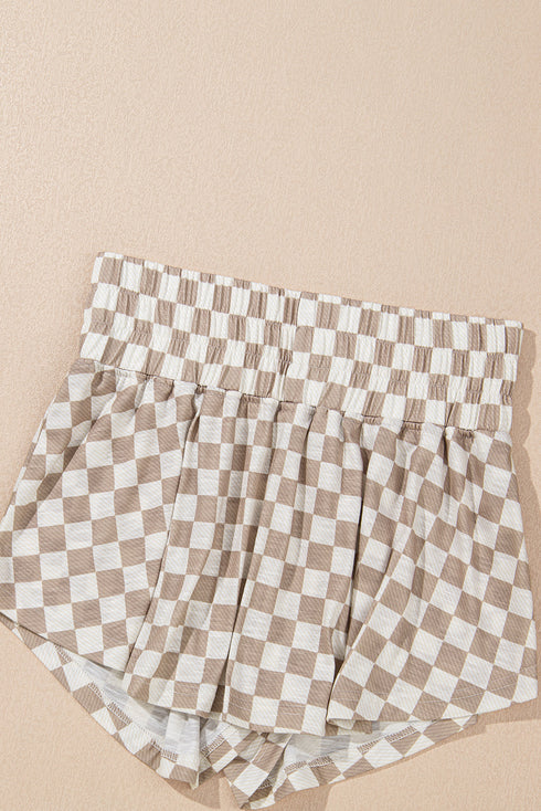 Checkerboard Print T Shirt High Waisted Skort Short Set