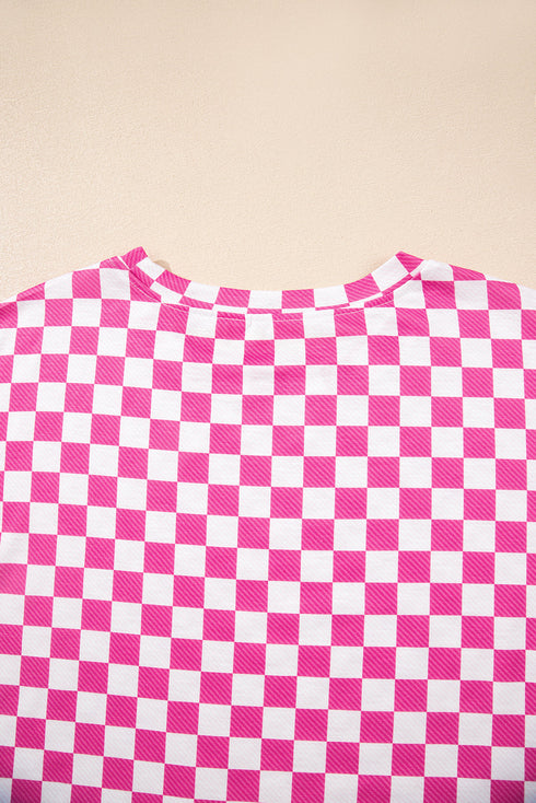 Checkerboard Print T Shirt High Waisted Skort Short Set