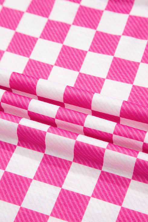 Checkerboard Print T Shirt High Waisted Skort Short Set