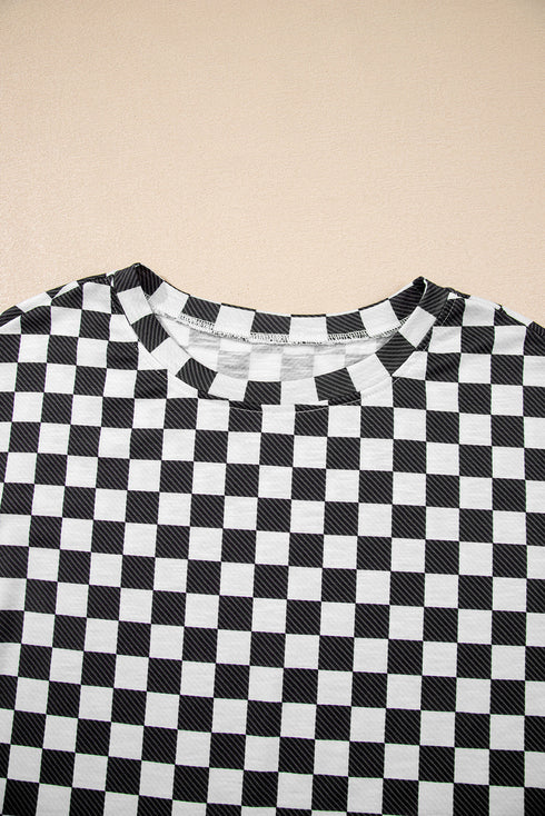 Checkerboard Print T Shirt High Waisted Skort Short Set