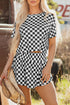 Checkerboard Print T Shirt High Waisted Skort Short Set
