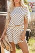 Checkerboard Print T Shirt High Waisted Skort Short Set