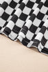 Checkerboard Print T Shirt High Waisted Skort Short Set