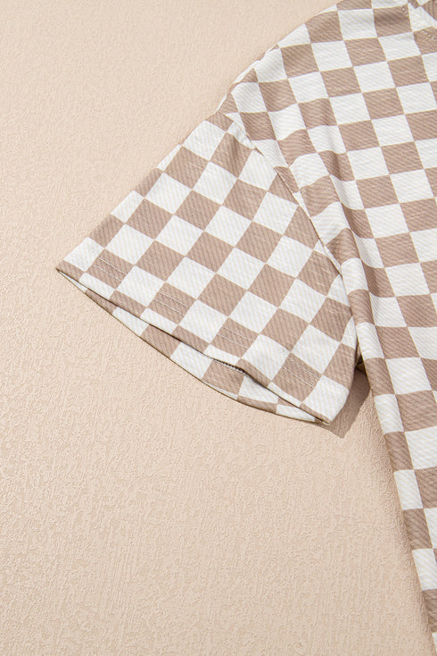 Checkerboard Print T Shirt High Waisted Skort Short Set