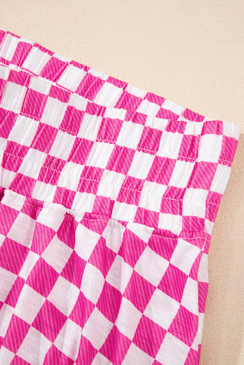 Checkerboard Print T Shirt High Waisted Skort Short Set