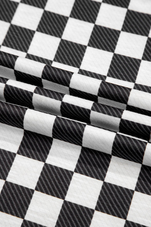 Checkerboard Print T Shirt High Waisted Skort Short Set