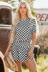 Checkerboard Print T Shirt High Waisted Skort Short Set