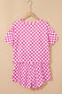 Checkerboard Print T Shirt High Waisted Skort Short Set