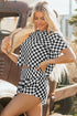 Checkerboard Print T Shirt High Waisted Skort Short Set