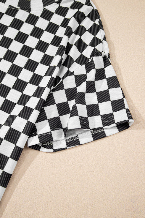 Checkerboard Print T Shirt High Waisted Skort Short Set