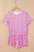 Checkerboard Print T Shirt High Waisted Skort Short Set