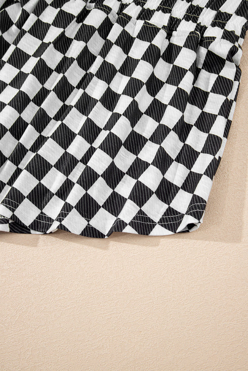 Checkerboard Print T Shirt High Waisted Skort Short Set