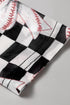 Checkered Baseball Bow Print High Neck Long Sleeve Mesh Top