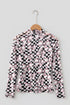 Checkered Baseball Bow Print High Neck Long Sleeve Mesh Top