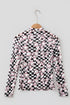 Checkered Baseball Bow Print High Neck Long Sleeve Mesh Top