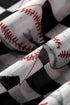 Checkered Baseball Bow Print High Neck Long Sleeve Mesh Top