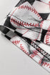 Checkered Baseball Bow Print High Neck Long Sleeve Mesh Top