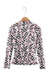Checkered Baseball Bow Print High Neck Long Sleeve Mesh Top