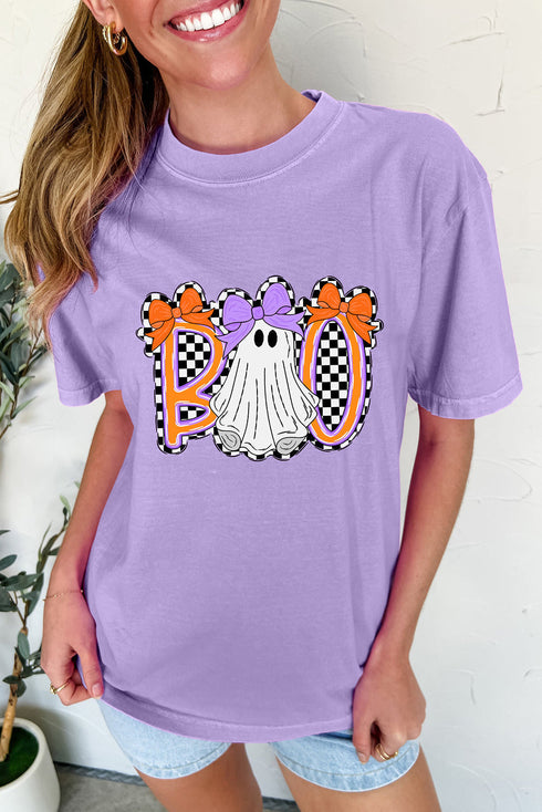 Checkered Bow Ghost Graphic Short Sleeve Tee